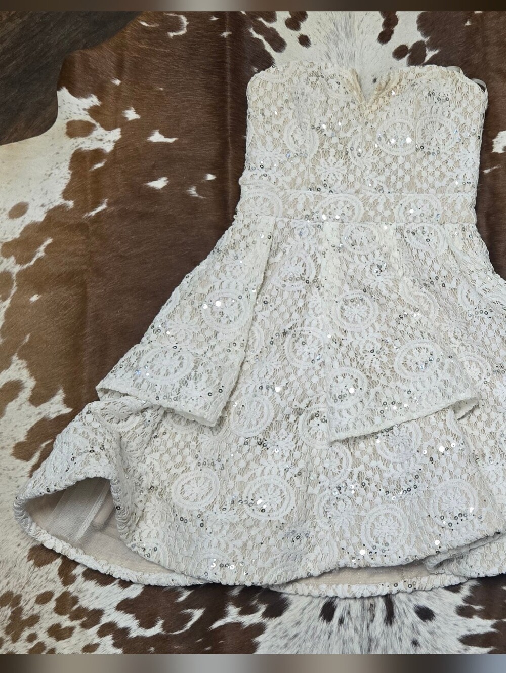 Sequin Hearts Cream Mini Dress